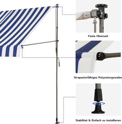 300 cm rộng ban công Awning Polyester Sail vật liệu tay Crank Bảo vệ mặt trời Không khoan