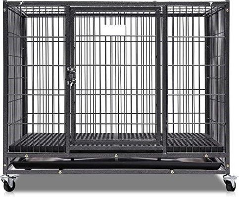 Chó lớn Heavy Duty kim loại Kennel và hộp với bốn bánh xe trong màu đen rắn