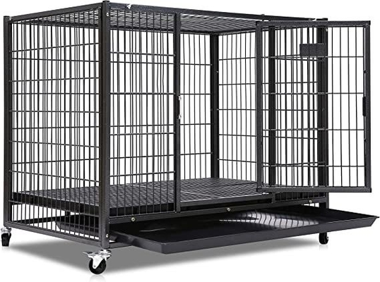 Chó lớn Heavy Duty kim loại Kennel và hộp với bốn bánh xe trong màu đen rắn