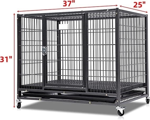 Chó lớn Heavy Duty kim loại Kennel và hộp với bốn bánh xe trong màu đen rắn