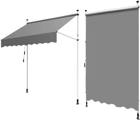 Polyester Fabric Balcony Manual Gearbox Awning với khung màu xám và điều trị chống tia cực tím