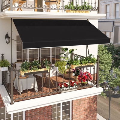300x130cm vải polyester ngoài trời ban công Clamp Awning với khung sắt màu xám / đen