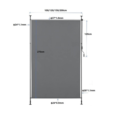 Bụi phủ lợp dọc 150 * 270cm cho màn hình riêng tư và bảo vệ mặt trời màu xám tối