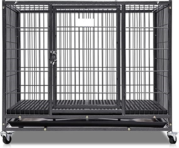 Chó lớn Heavy Duty kim loại Kennel và hộp với bốn bánh xe trong màu đen rắn